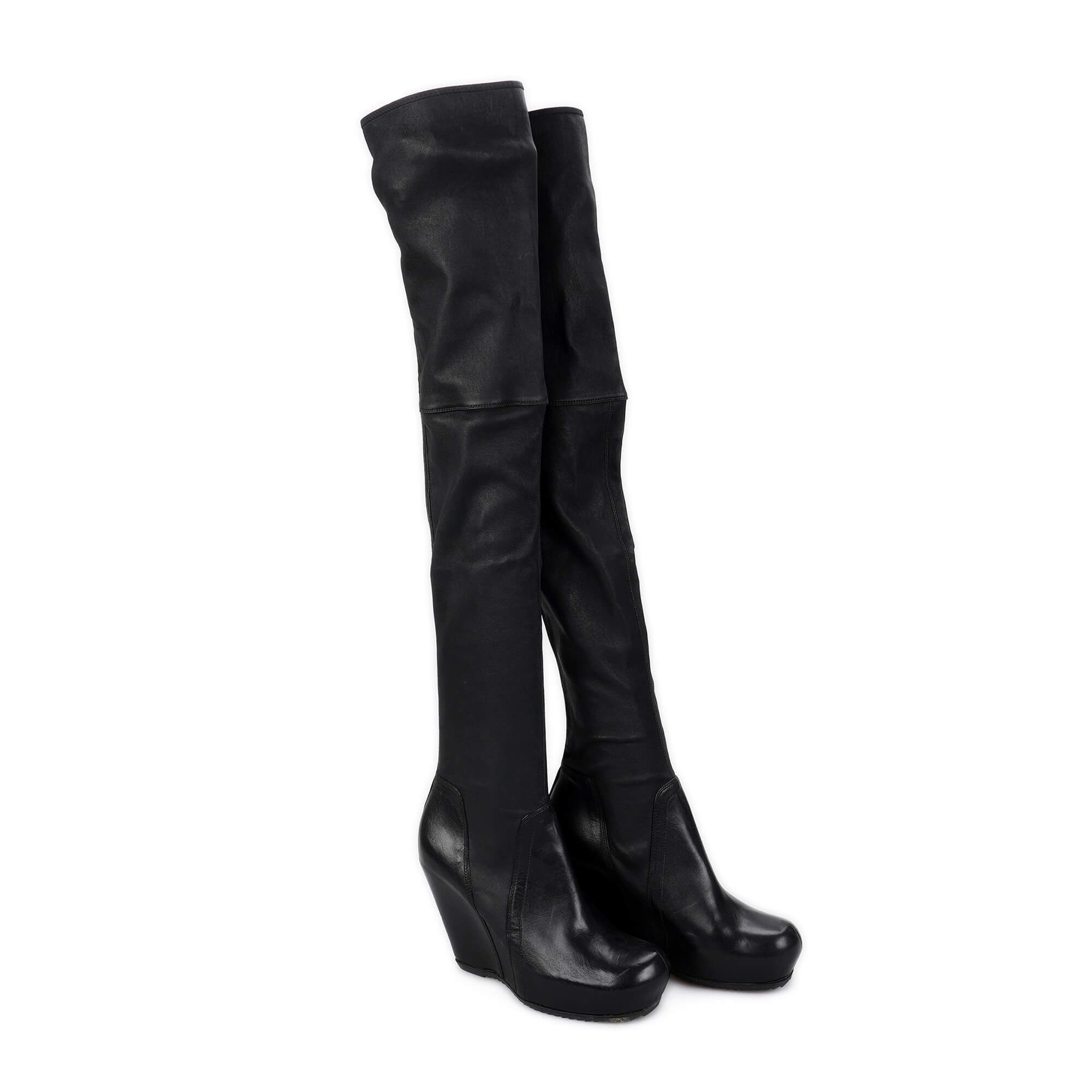 Rick Owens - Black Leather Stretch Wedge Boots